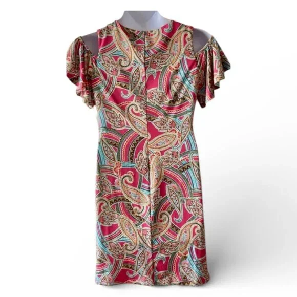 Ronni Nicole Pink Paisley Cold Shoulder Dress – Petite 10 - Picture 2 of 2
